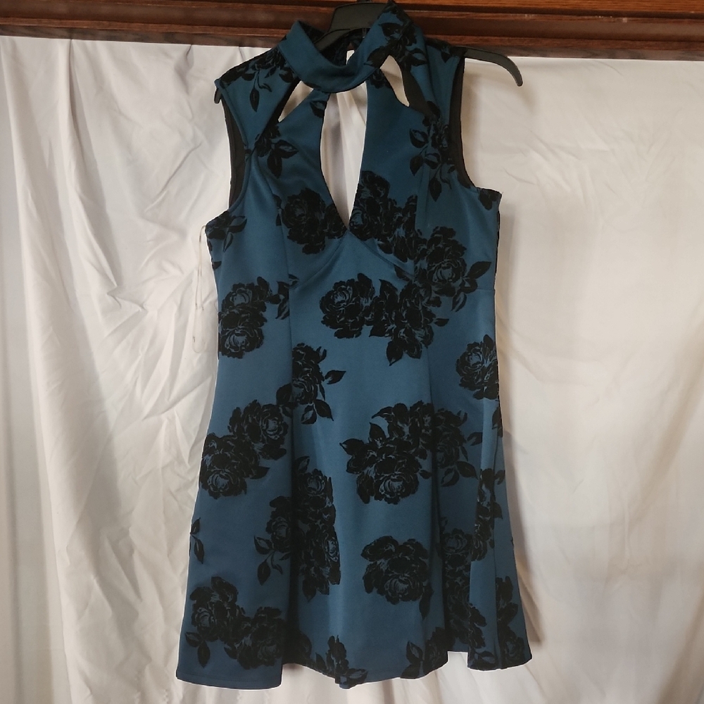 Charlotte Russe Teal and Black Floral Mini Dress